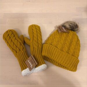 Cozy Mustard Knit Hat and Mittens Set